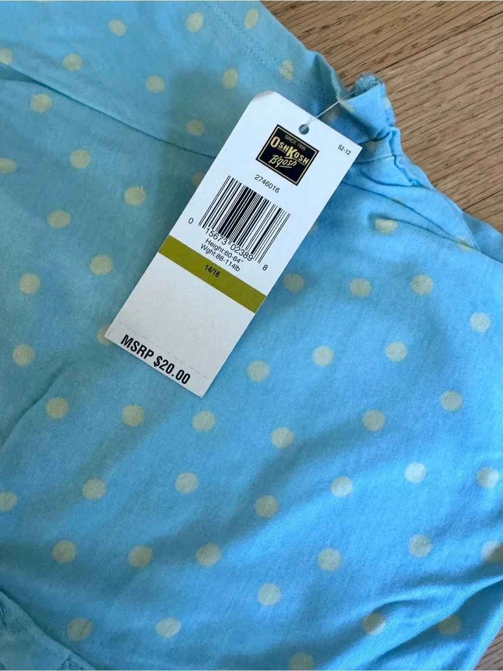Girls 14/16 Osh Kosh B’gosh pastel New Polka Dot Button t shirt SL- Pink & Blue